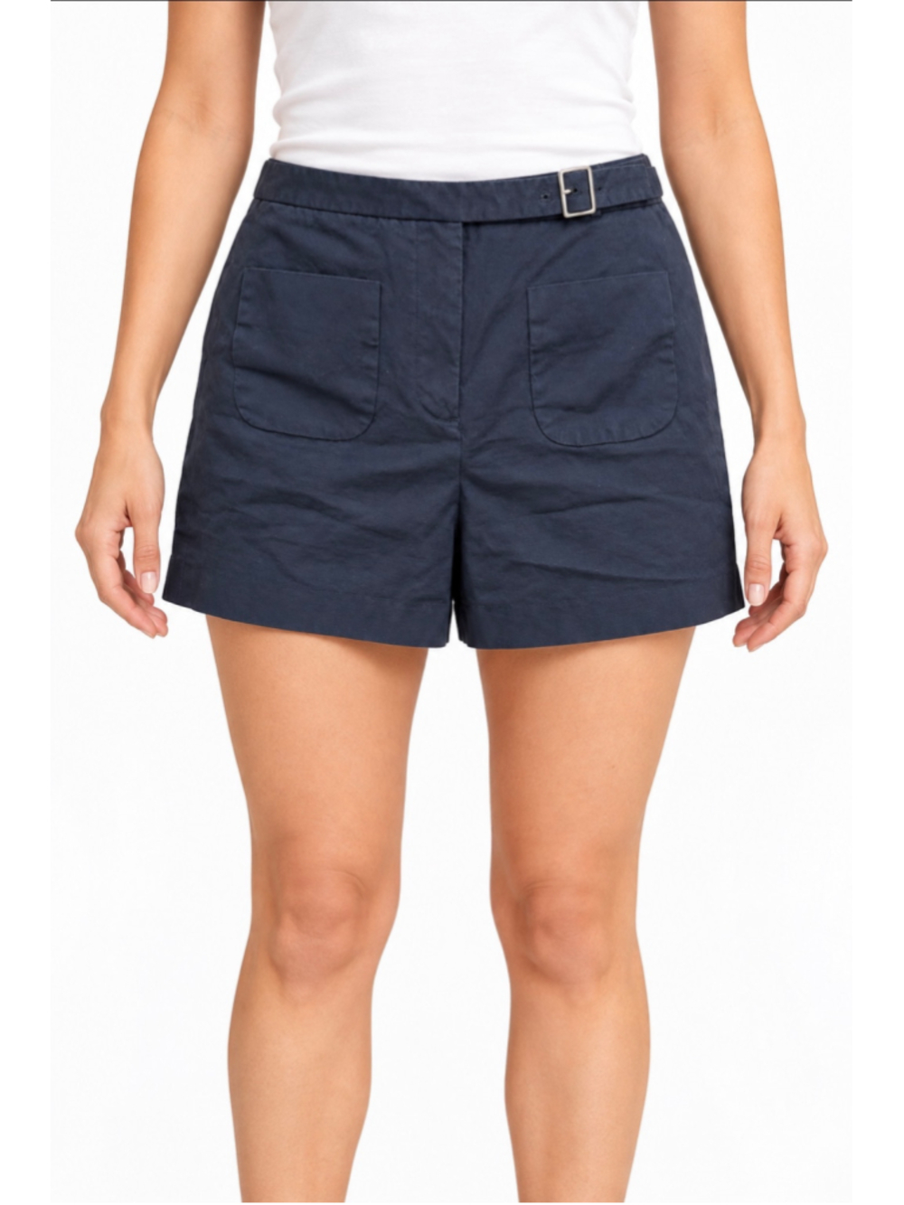 J.Crew Women’s Navy Belted Cotton Stretch Shorts Size 4 Patch Pockets